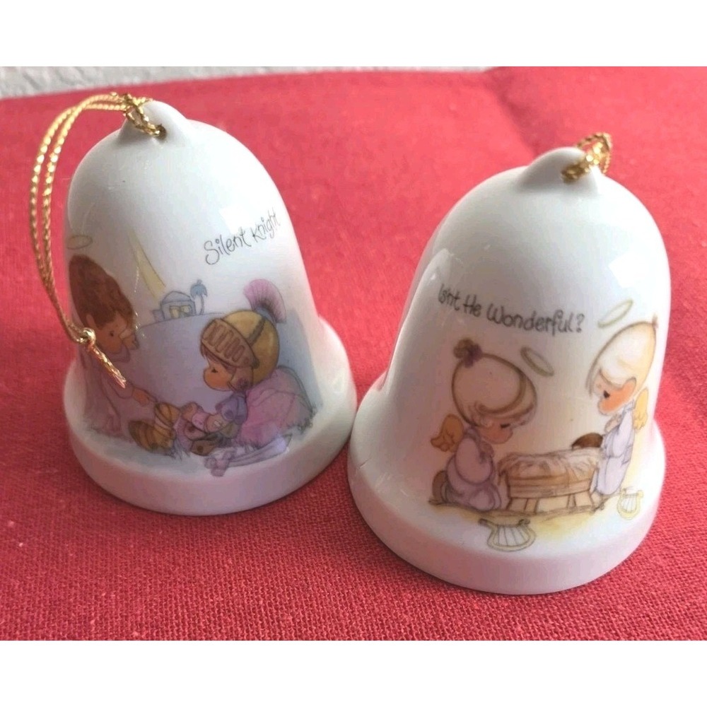 Porcelain Collectors Bell Precious Moments Isn't He Wonderful & Silent Night